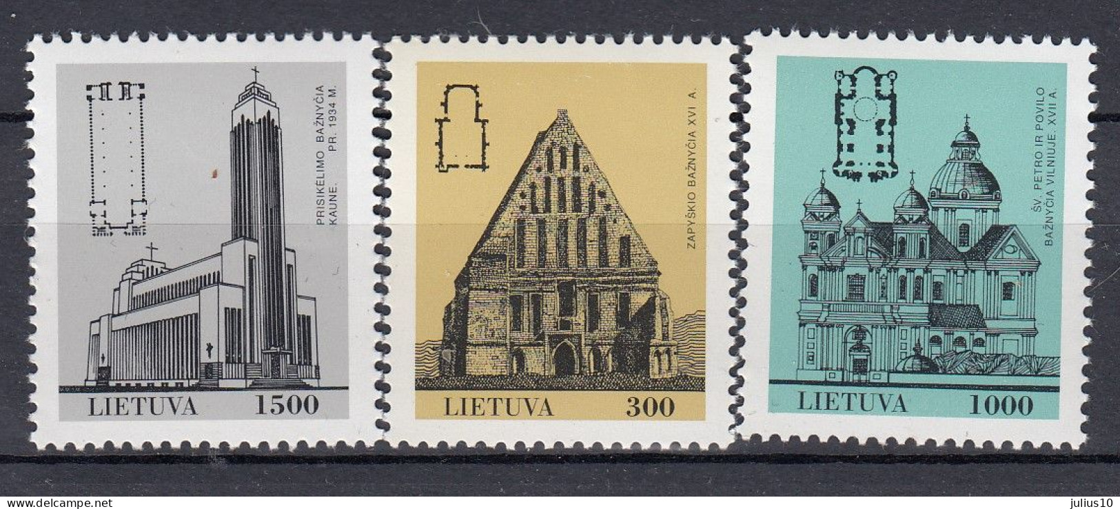 LITHUANIA 1993 Architecture Churches MNH(**) Mi 511-513 #Lt1177 - Kerken En Kathedralen
