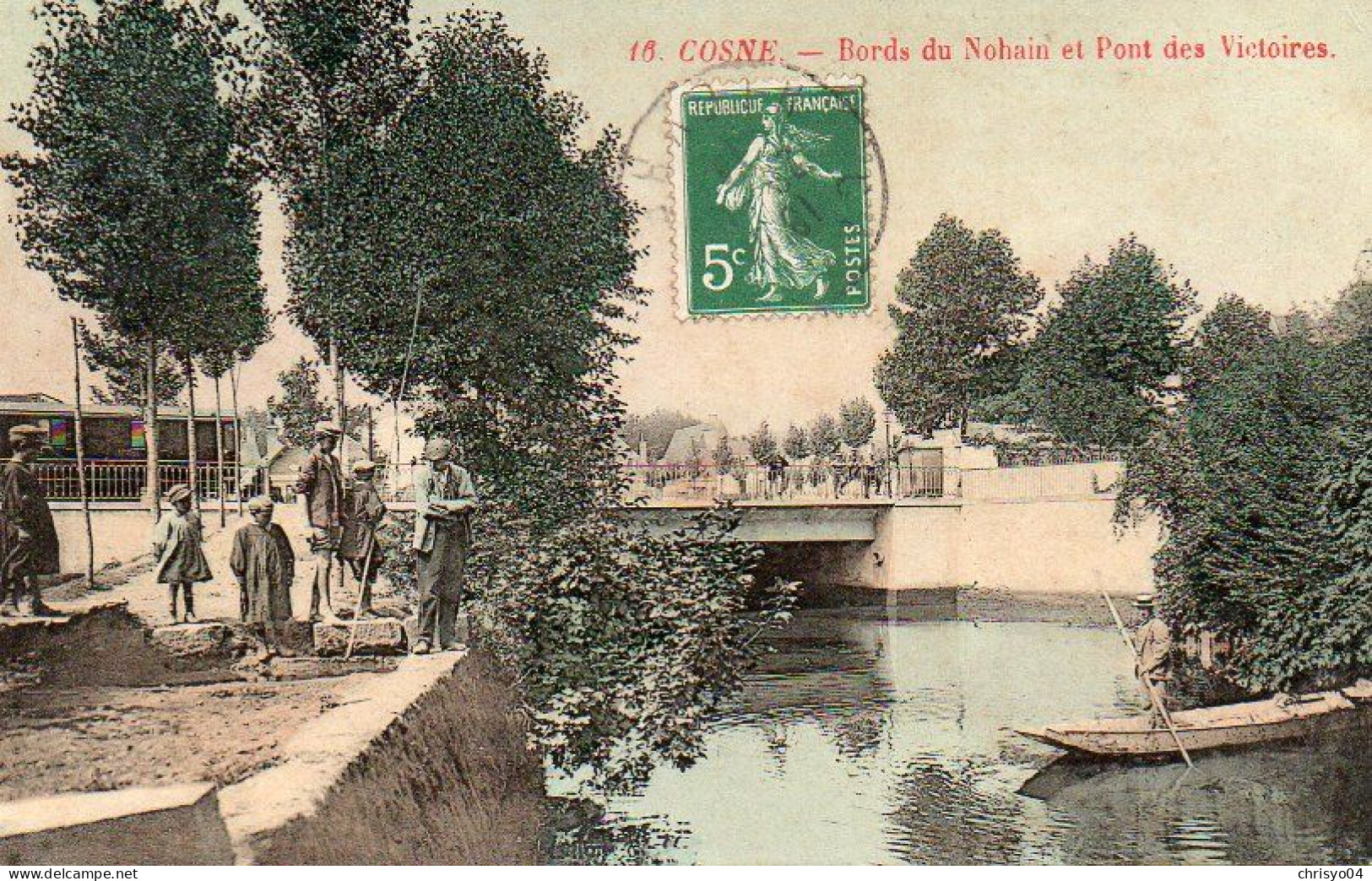 4V4Sb   58 Cosne Bords Du Nohain Et Pont Des Victoires (vue Pas Courante Colorisée Glaçée) - Cosne Cours Sur Loire