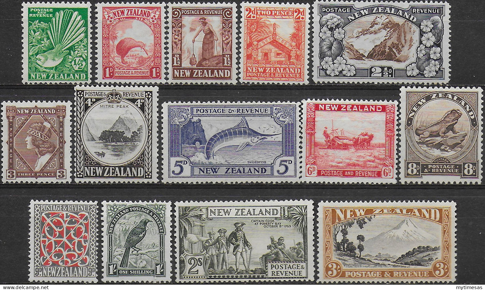 1936-42 New Zealand Pictorial 14v. MNH SG N. 577/902c - Sonstige & Ohne Zuordnung