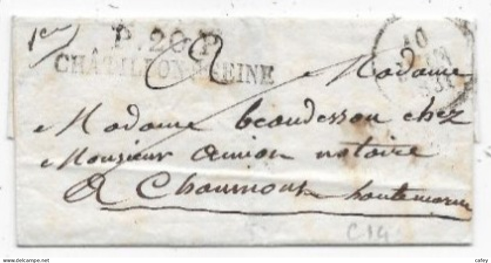 COTE D'OR Lettre Sans Texte De 1831 Marque Postale P20P / CHATILLON S SEINE   Indice 14 - 1801-1848: Précurseurs XIX