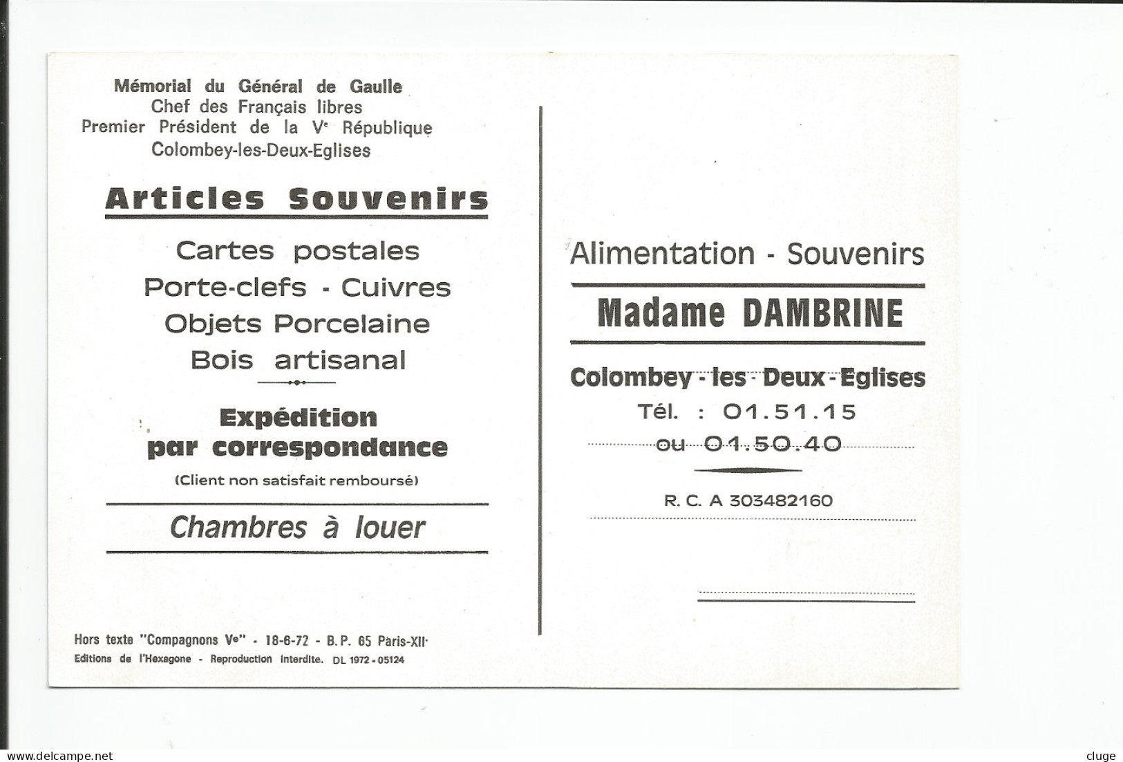 52 - COLOMBEY LES DEUX EGLISES - Alimentation Souvenir Madame Dambrine  (  Vue Recto Verso ) - Colombey Les Deux Eglises