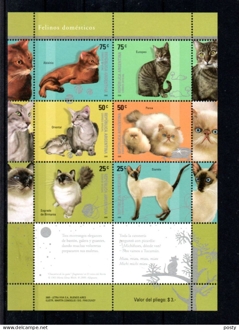 ARGENTINE - ARGENTINA - 2005 - B/F - M/S - CHATS - CATS - KATZEN - - Blocchi & Foglietti