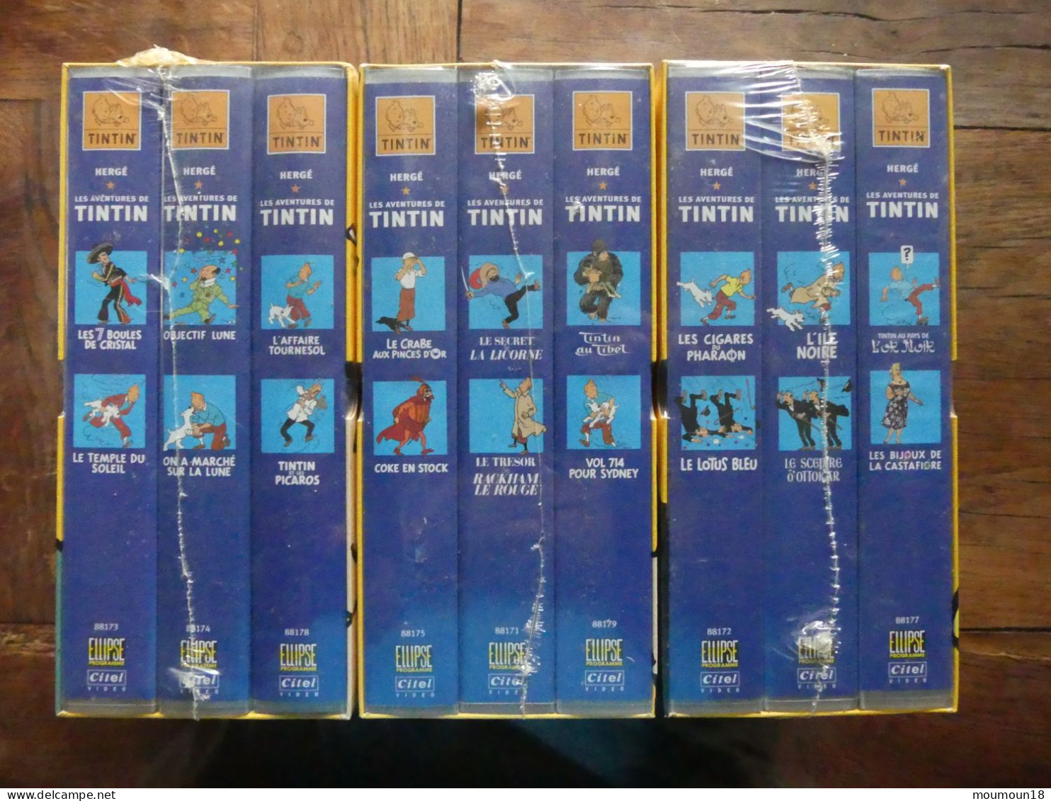Lot 3 Coffrets De 3 Video-cassettes VHS Secam Tintin Neuves Sous Blister 18 Titres Hergé CITEL Ellipse Programme - Andere & Zonder Classificatie