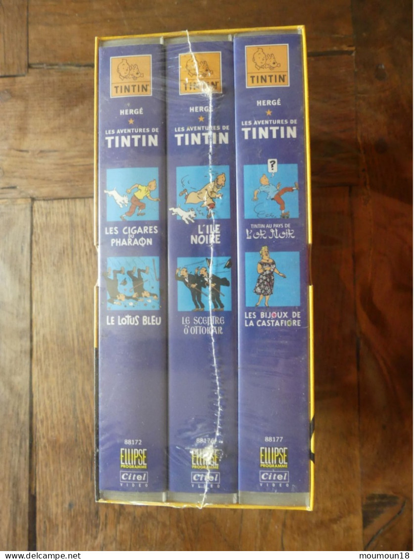 Lot 3 Coffrets De 3 Video-cassettes VHS Secam Tintin Neuves Sous Blister 18 Titres Hergé CITEL Ellipse Programme - Andere & Zonder Classificatie