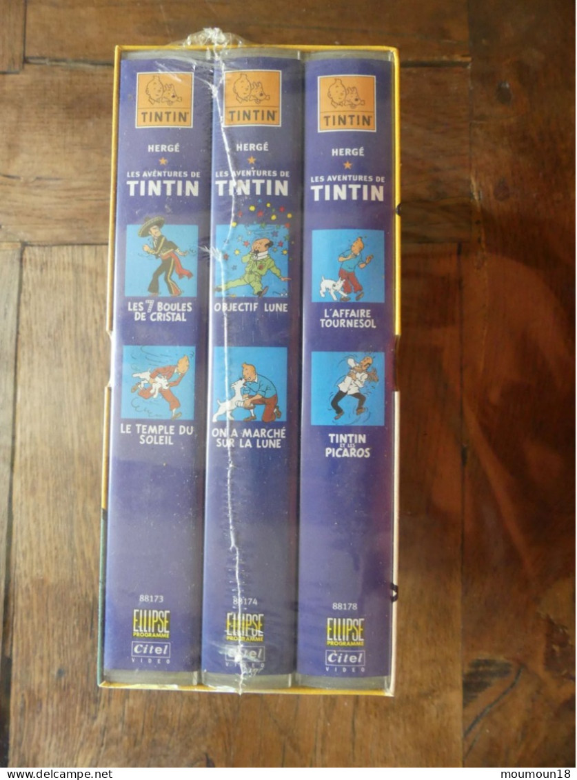 Lot 3 coffrets de 3 video-cassettes VHS Secam Tintin neuves sous blister 18 titres Hergé CITEL Ellipse Programme