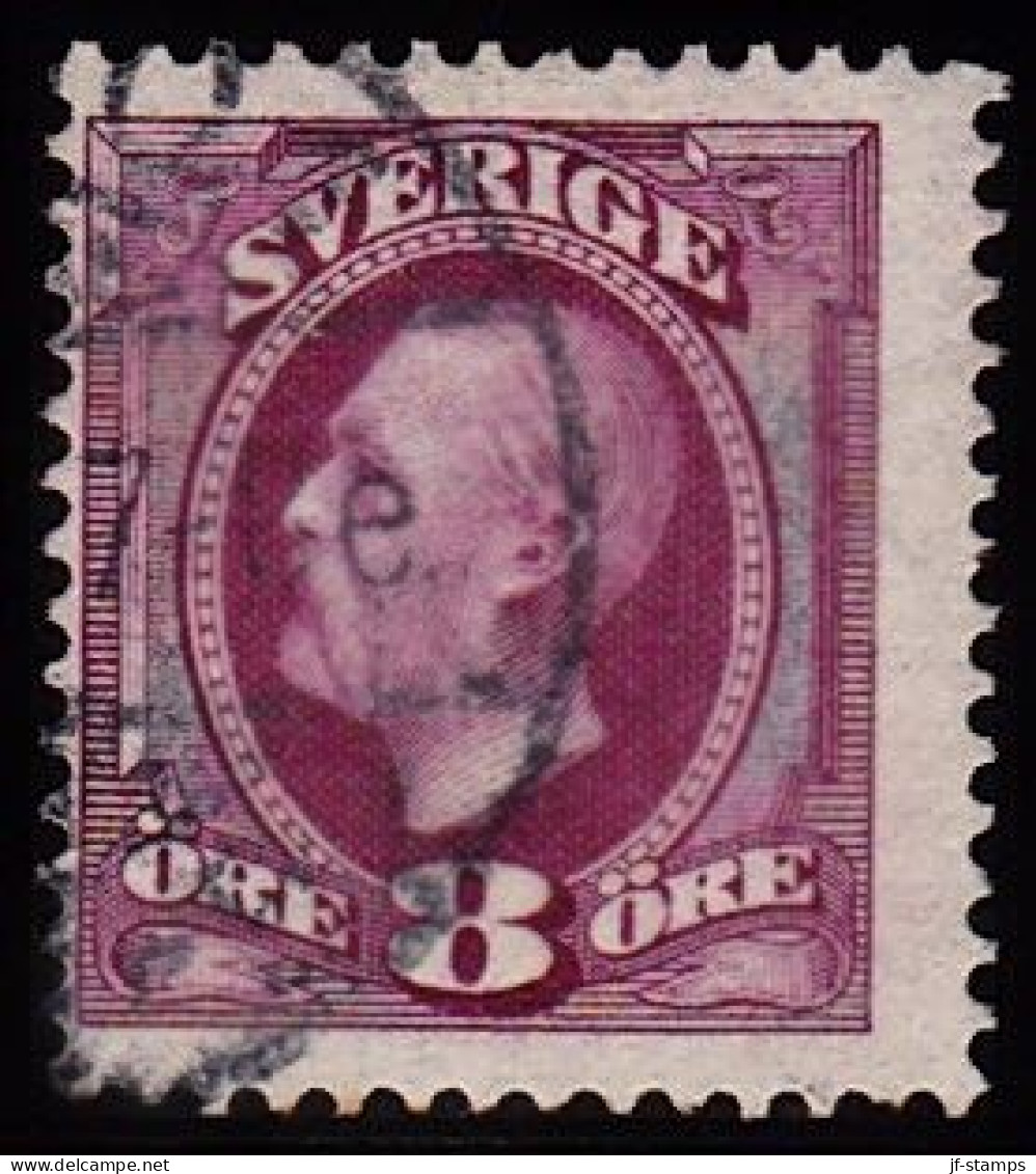 1891-1904. Oscar II. 8 öre Red Violet. Inverted Watermark. (Michel 42) - JF103212 - Usados