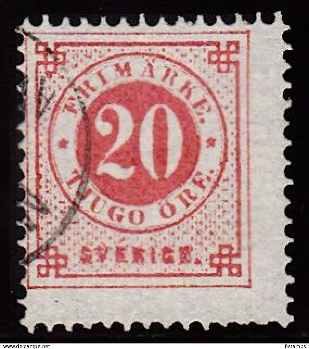 1877. Circle Type. Perf. 13. 20 øre Vermilion. Variety. 0 Open At Bottom. (Michel 22Ba) - JF103224 - Oblitérés