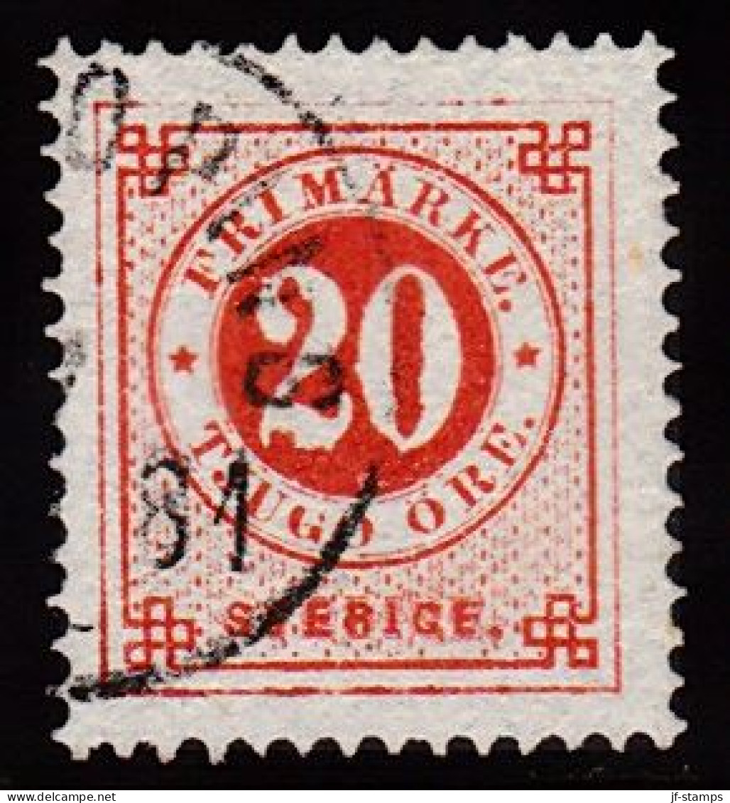 1877. Circle Type. Perf. 13. 20 øre Vermilion. Extremely Nice Shade. (Michel 22Ba) - JF103225 - Gebruikt