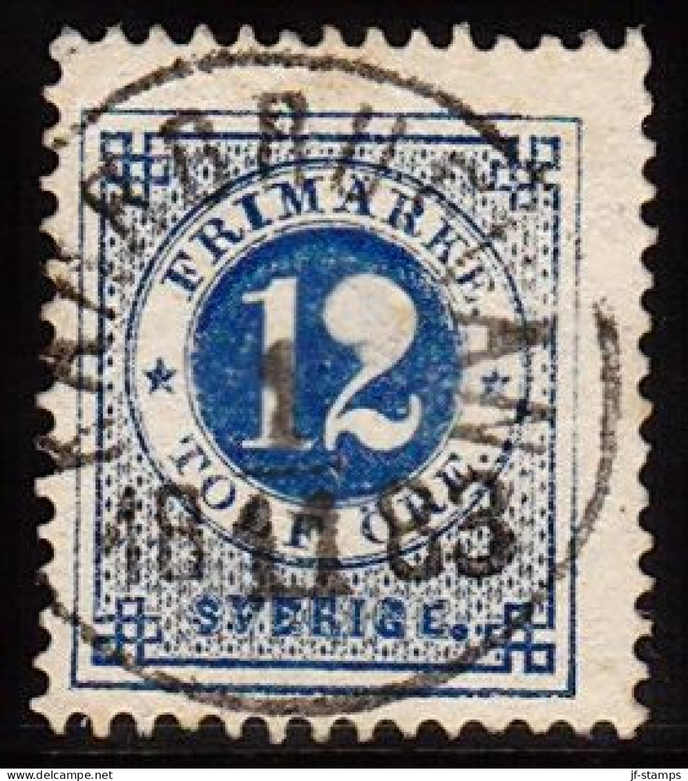 1877. Circle Type. Perf. 13. 12 øre Blue. KÄRRGRUEVAN 1 11 1883. (Michel 21B) - JF103229 - Gebraucht