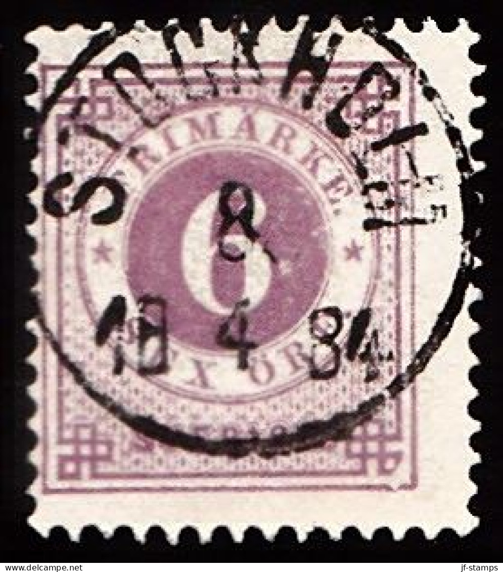 1877. Circle Type. Perf. 13. 6 øre Red Lillac. STOCKHOLM 8 4 1884. (Michel 20Ba) - JF103238 - Gebraucht