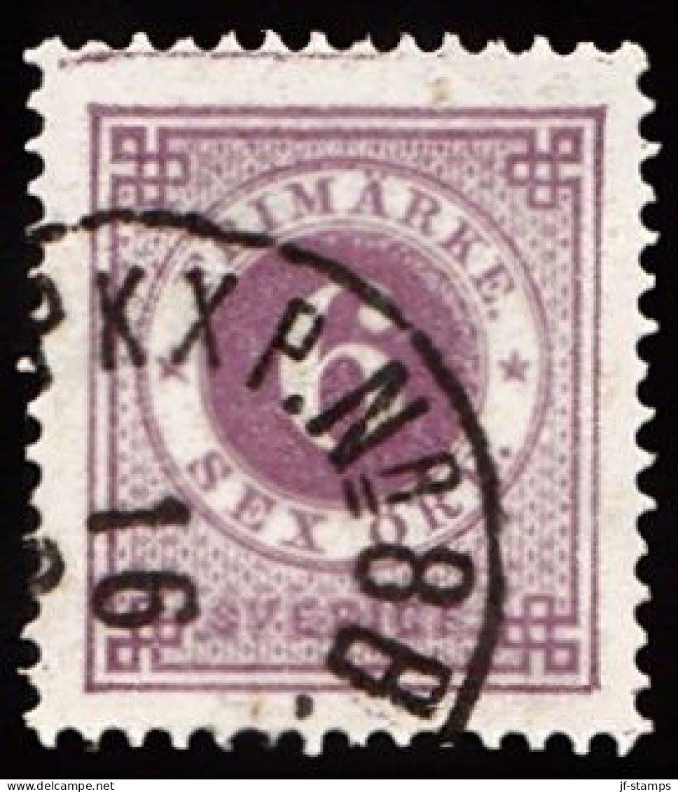 1877. Circle Type. Perf. 13. 6 øre Red Lillac. Colour-line In Margin. Facit 31v5. (Michel 20Ba) - JF103239 - Gebruikt