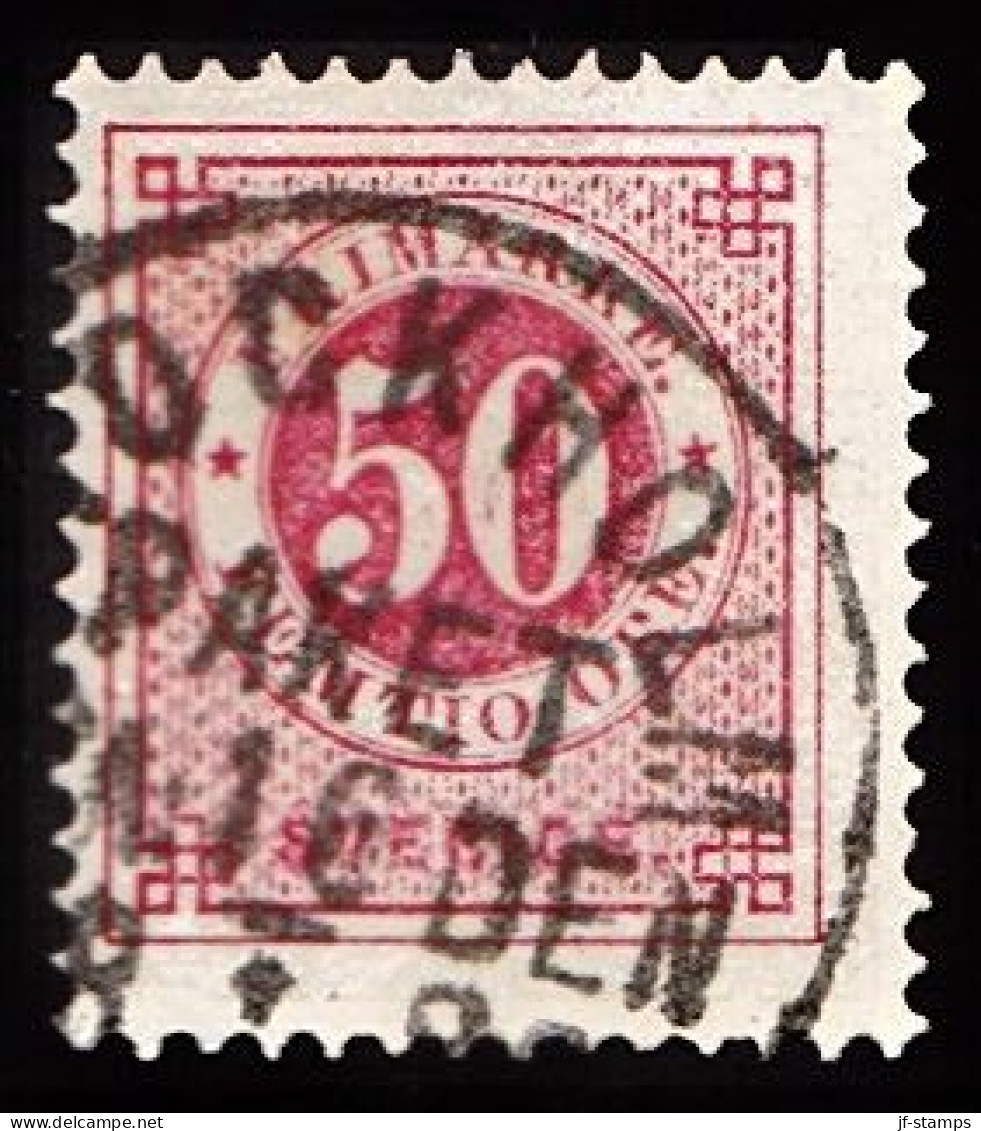 1877. Circle Type. Perf. 13. 50 øre Carmine. Shaded Figures. Facit 36v3. (Michel 25B) - JF103244 - Gebraucht