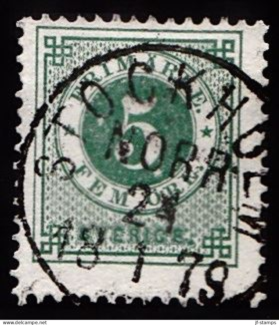 1877. Circle Type. Perf. 13. 5 øre Dark Green. STOCKHOLM NORR 24 1 1879. (Michel 19B) - JF103254 - Gebruikt