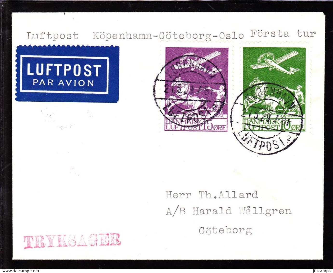 1929. Air Mail. 15 øre Lilac And 10 øre Green. KØBENHAVN LUFTPOST 2 21 5 29 GÖTEBORG 21.5.29. (Michel 144) - JF103838 - Airmail