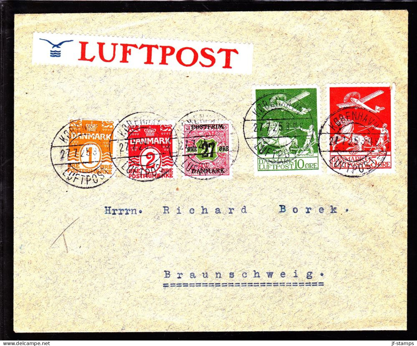 1925. Air Mail. 25 øre Red And 10 øre Green (both With Defects) + 27/5 Kr. 1 + 2 øre. KØBENHA... (Michel 145) - JF103851 - Airmail