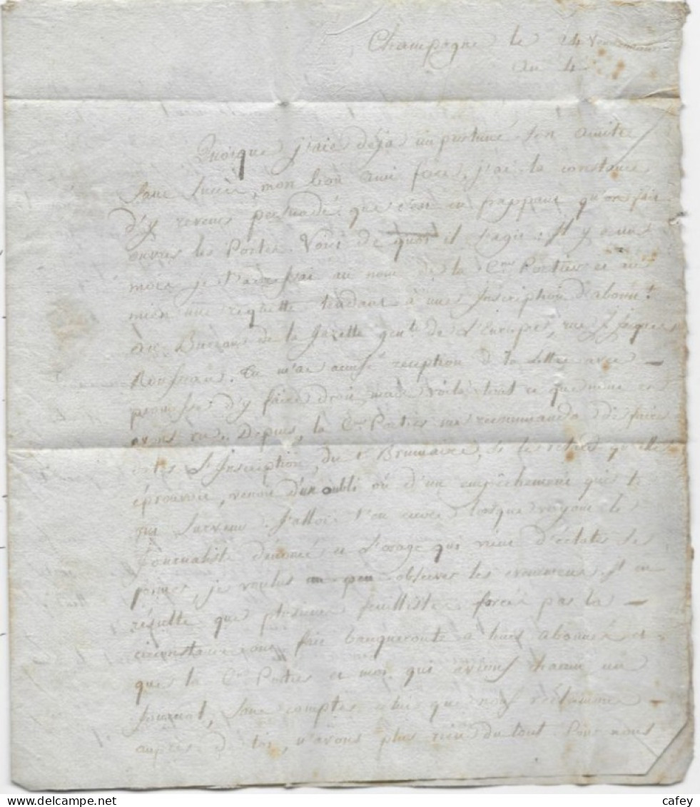COTE D'OR Lettre Avec Texte De 1795 Marque Postale 20 / MIREBEAU - 1701-1800: Précurseurs XVIII