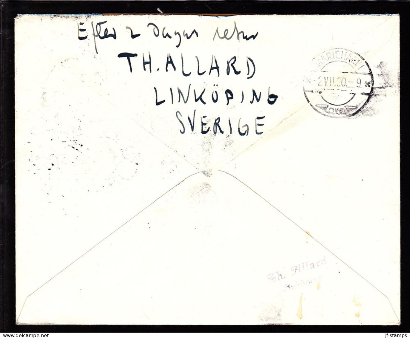 1930. Air Mail. 50 øre Grey On 20 øre Envelope. KØBENHAVN 1.7.30 MARIEHAMN 2.VII.30. Åland. S... (Michel 180) - JF103866 - Luftpost