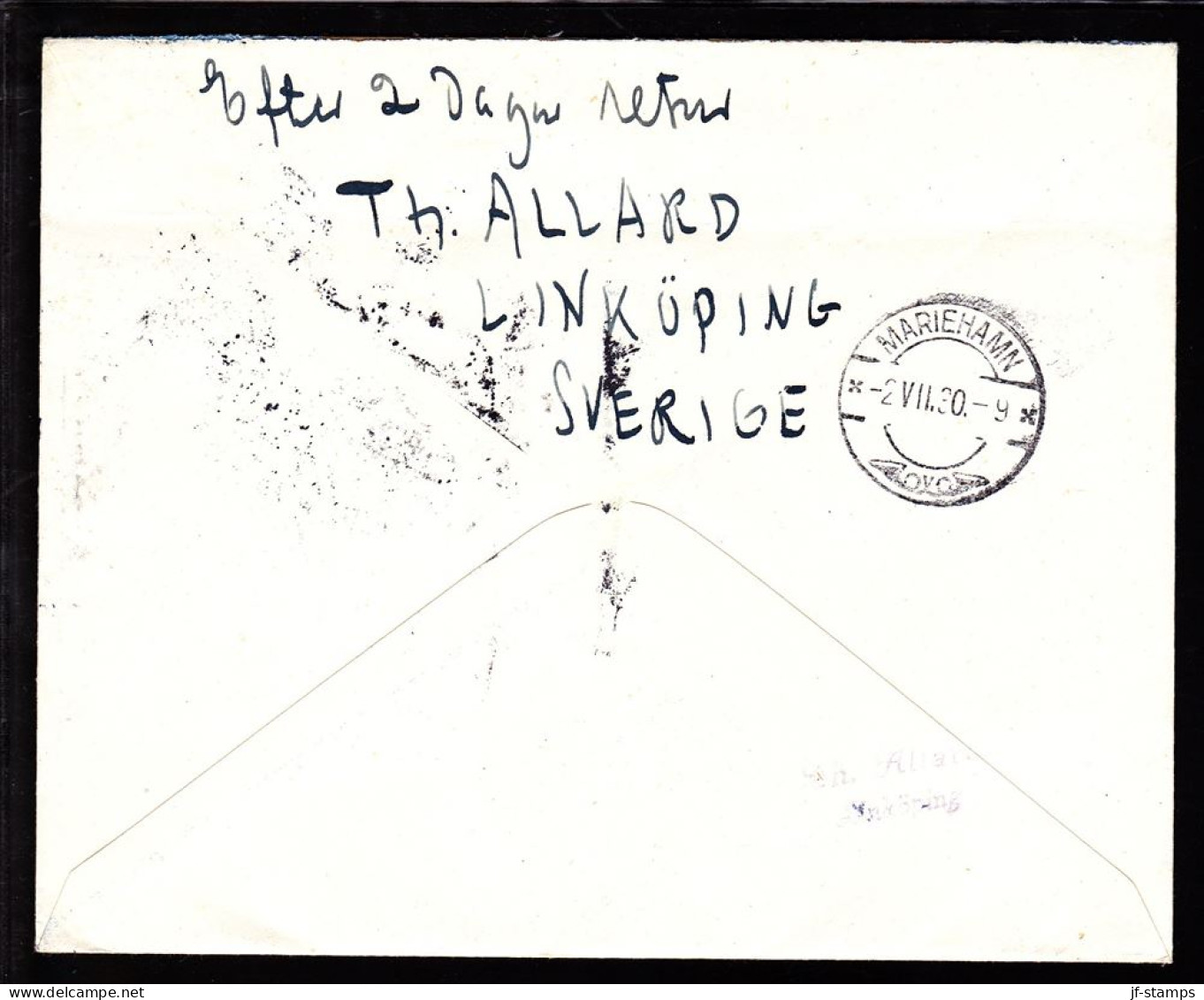 1929. Air Mail. 1 Kr. Brown On 10 øre Envelope. KØBENHAVN 1.7.30 MARIEHAMN 2.VII.30. Åland. S... (Michel 181) - JF103867 - Luftpost