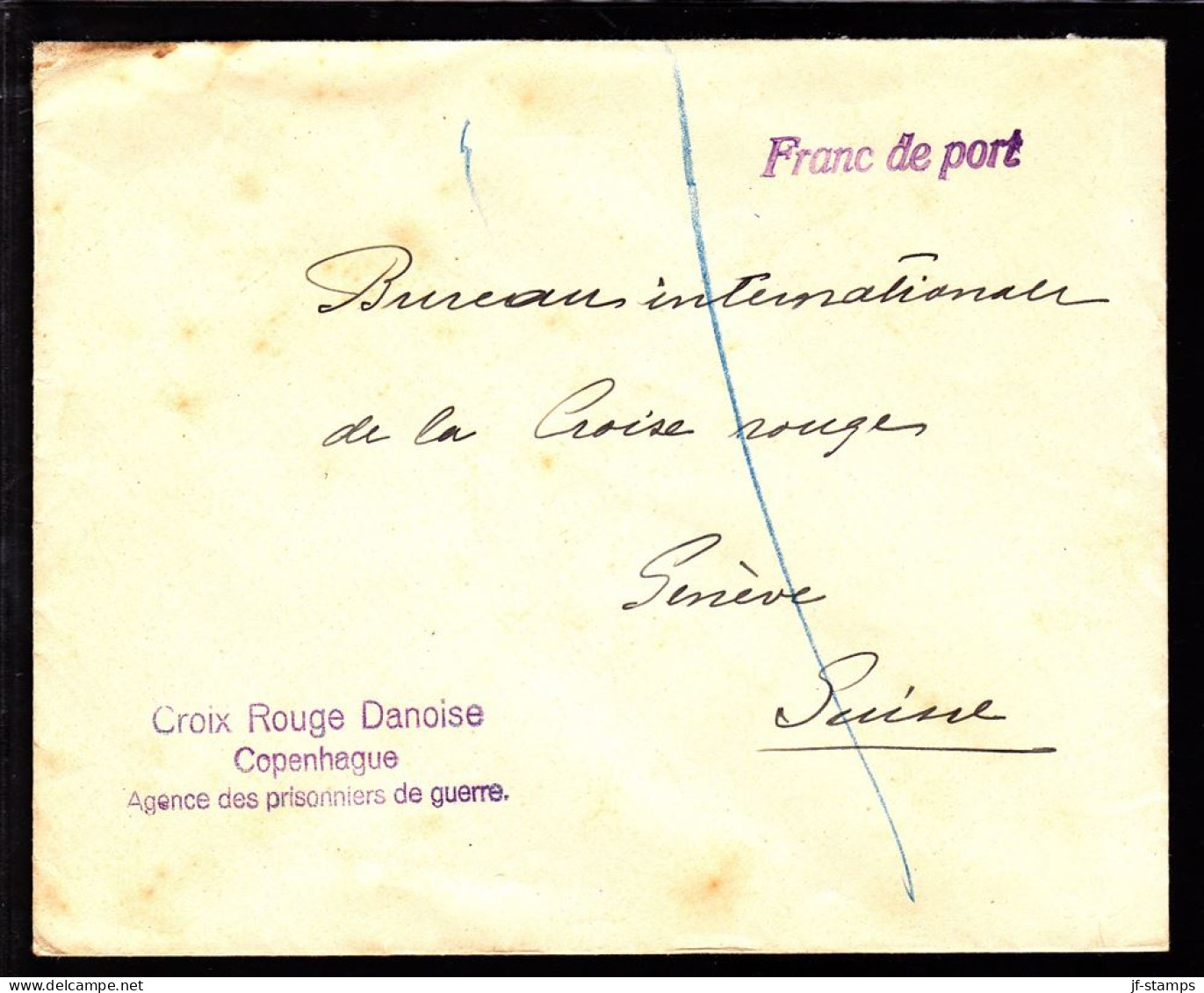 191?. Franc De Port. Cover To Geneve From Croix Rouge Danoise Copenhague Agence Des Prisonnieres De Guerre... - JF103879 - Rotes Kreuz