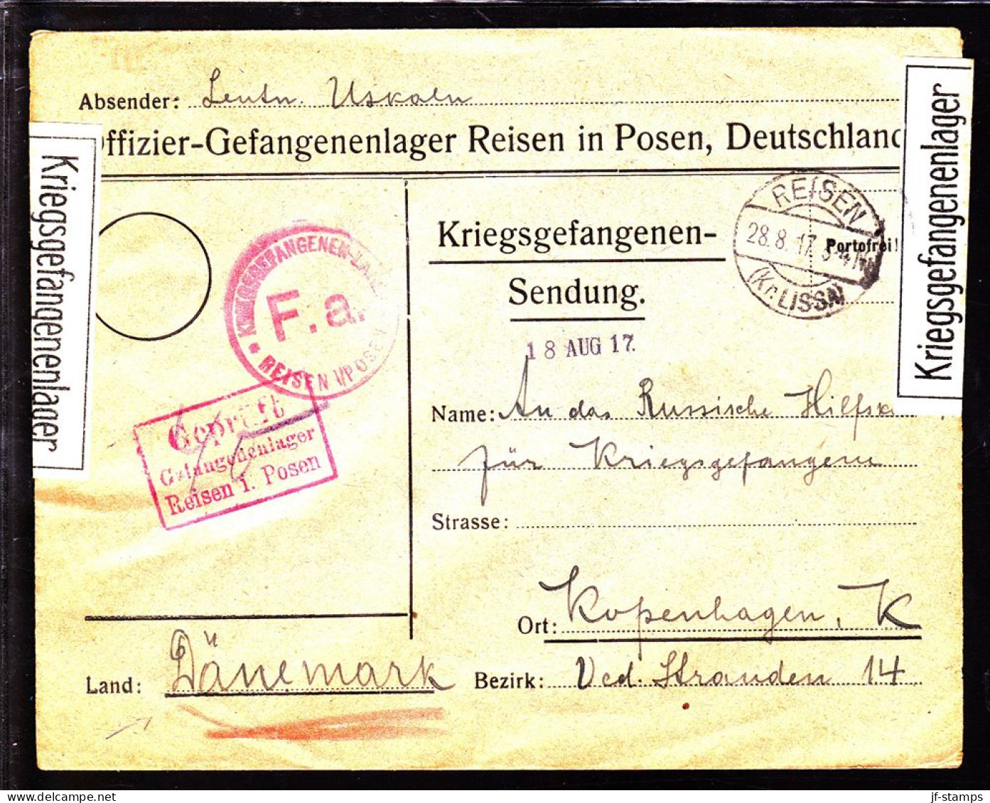 1917. Kriegsgefangenensendung. Moskauer Hilfscomité Für Kriegsgefangene. Copenhagen K Ved Stranden 14. REI... - JF103886 - Cruz Roja