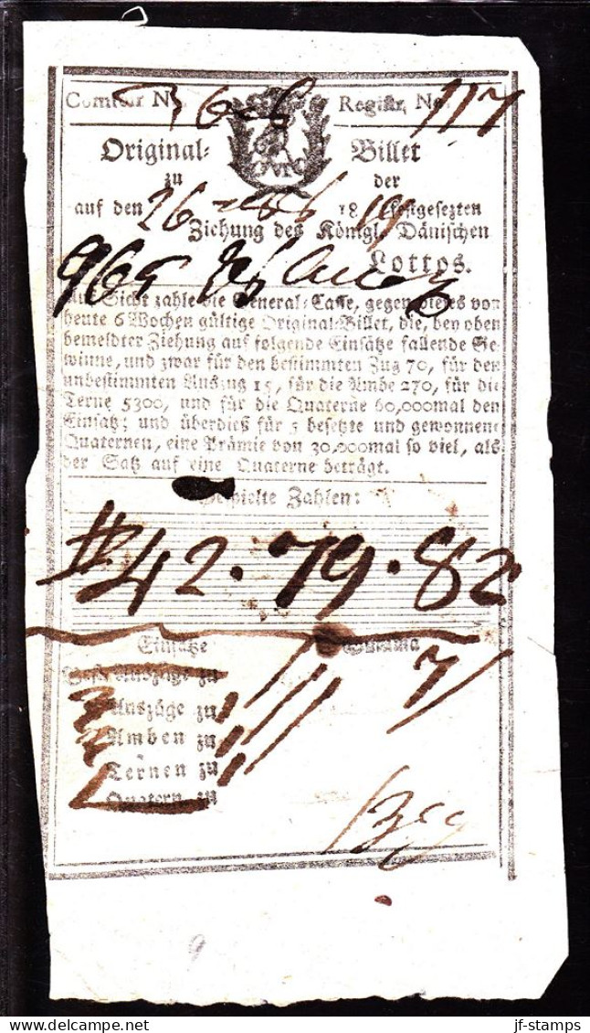 1819. Lotto. Interesting Lottery Note Original-Billet Des Königl. Dänischen Lottos. 26 Februar 1819. - JF103923 - Erinofilia