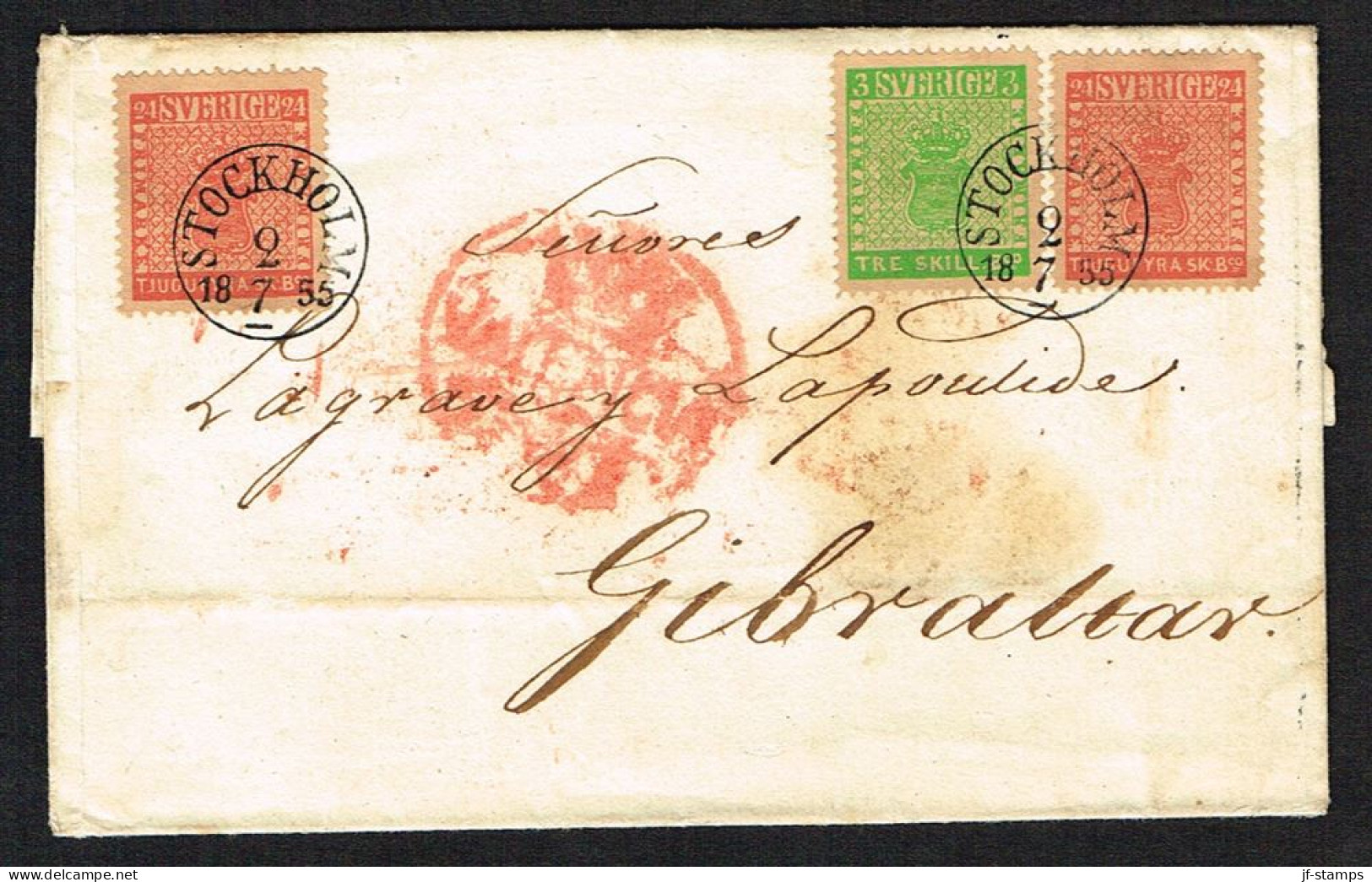 1855. Skilling Banco. TRE (=3) Skill B:co Bluish Green. Interesting Forgery On Old Original En... (Michel 1b) - JF103997 - Covers & Documents