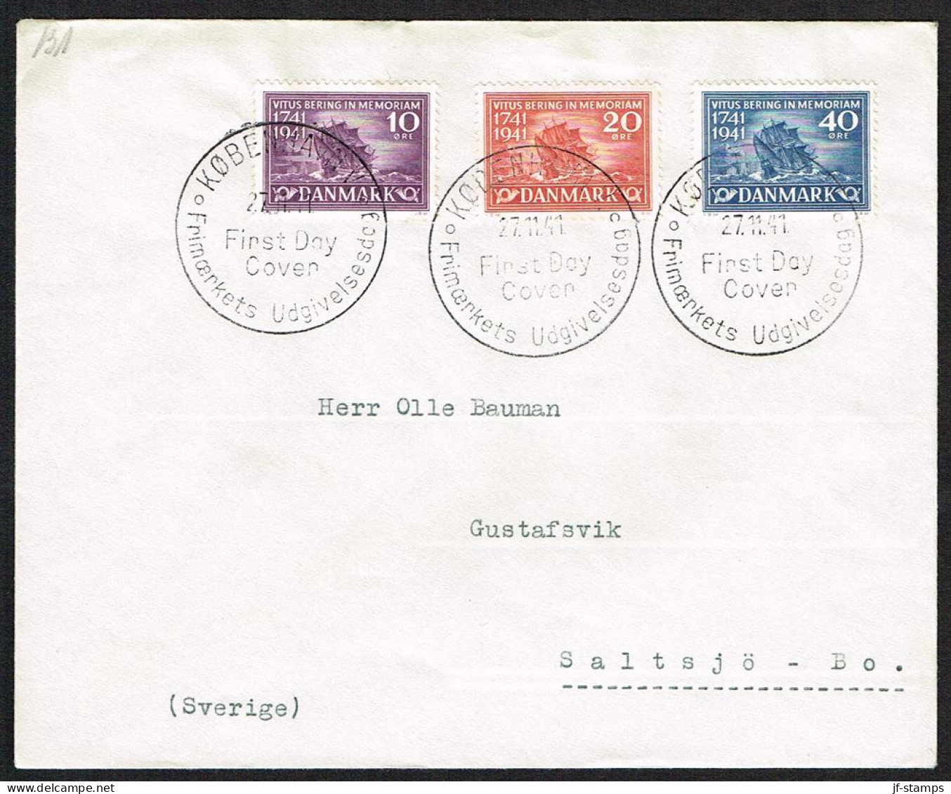 1941. Vitus Bering. Complete Set On FDC KØBENHAVN 27.11.41. (Michel 266-268) - JF104067 - Briefe U. Dokumente