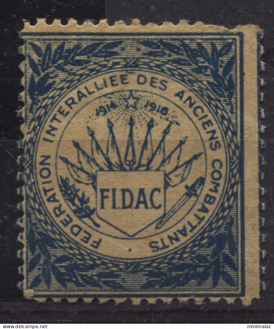 FIDAC 1920. Fédération Interalliée Des Anciens Combattants WWI, The Interallied Federation Of War Veterans Organisations - Erinnophilie