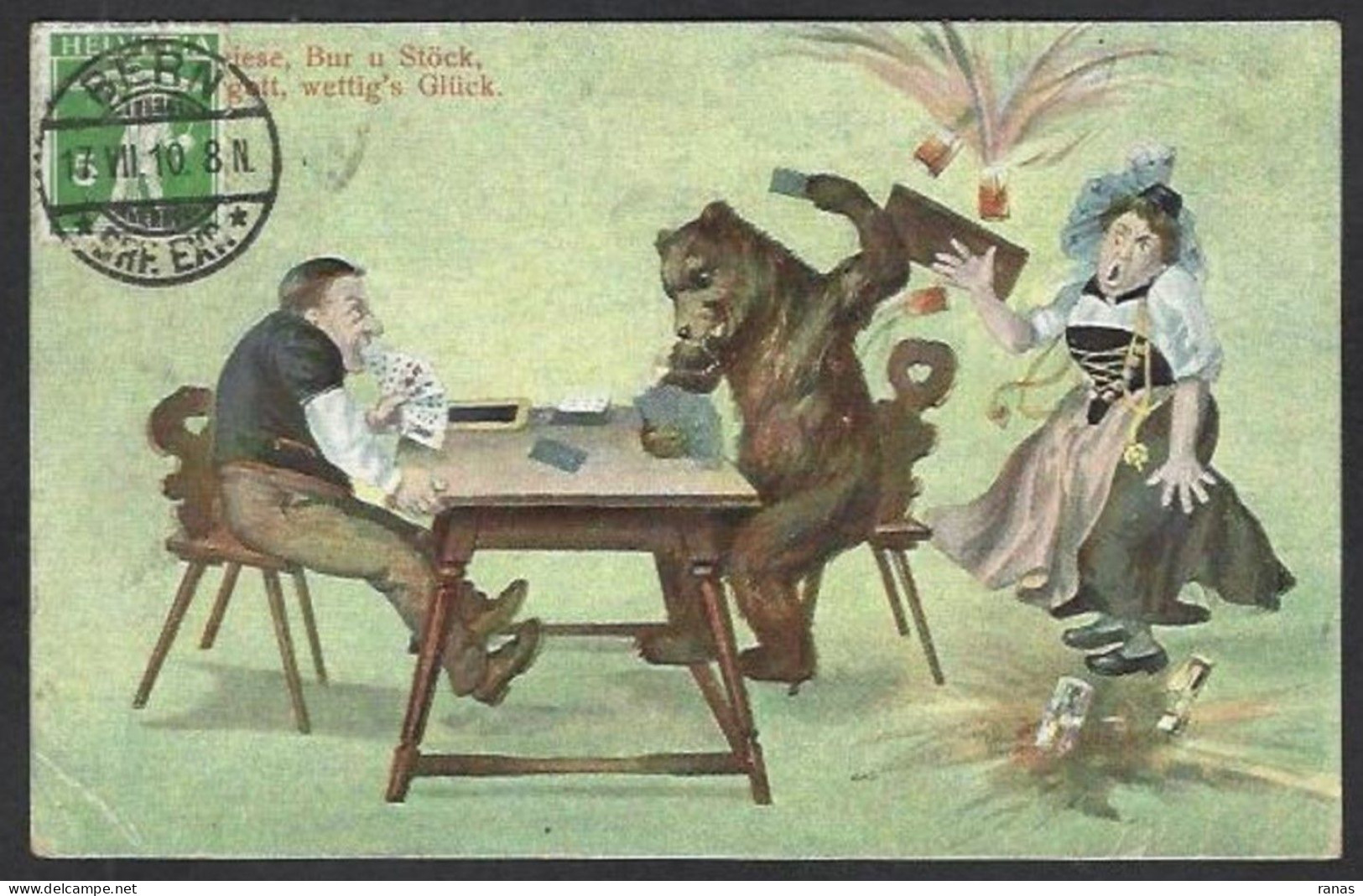 CPA Ours Bear Position Humaine Humanisé Circulé Jeu De Cartes Carte à Jouer - Ours