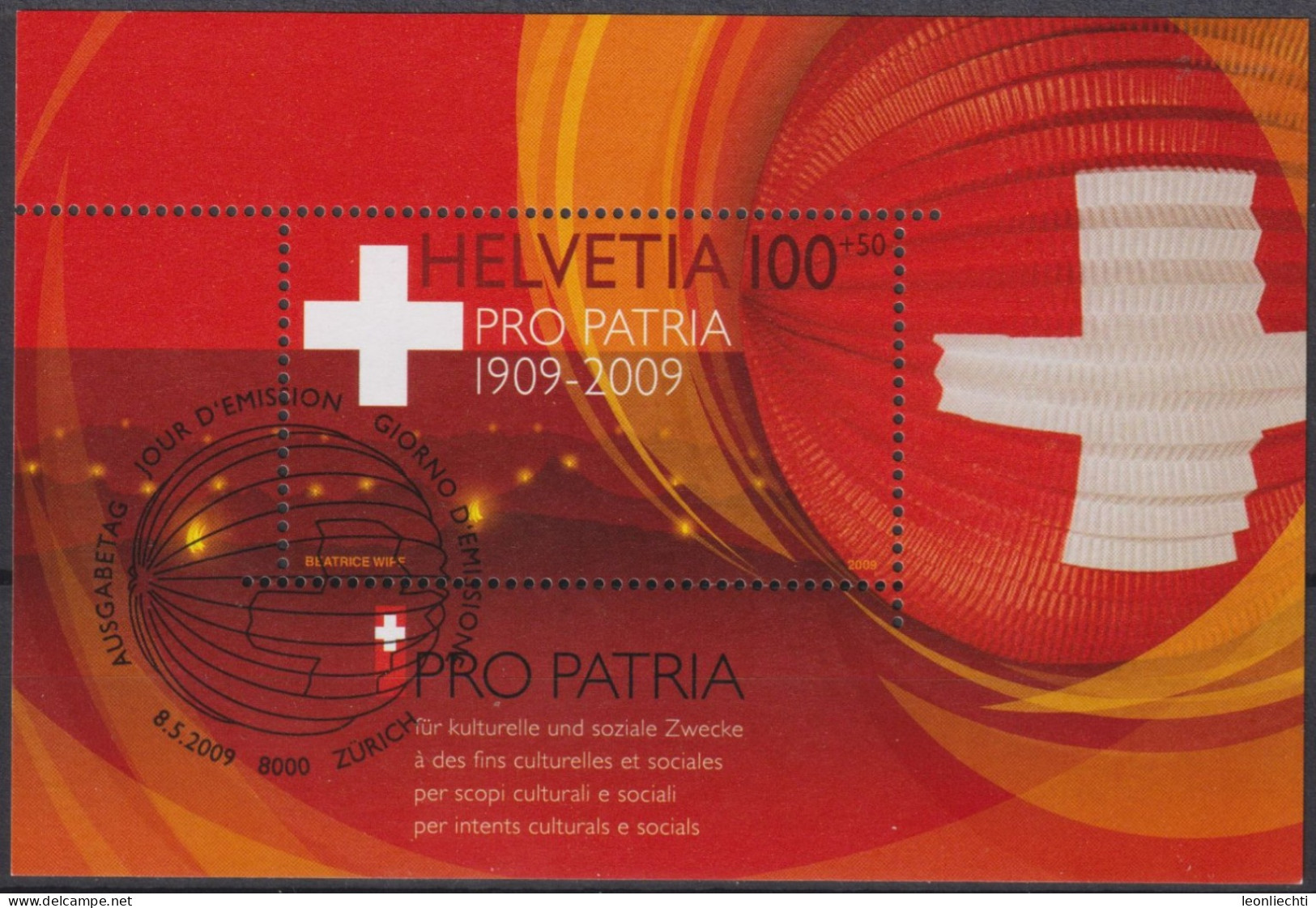 2009 Schweiz Pro Patria, Bundesfeierblock, ⵙ Zum:CH B308, Mi:CH Bl. 44 Yt: CH BF 44 - Used Stamps