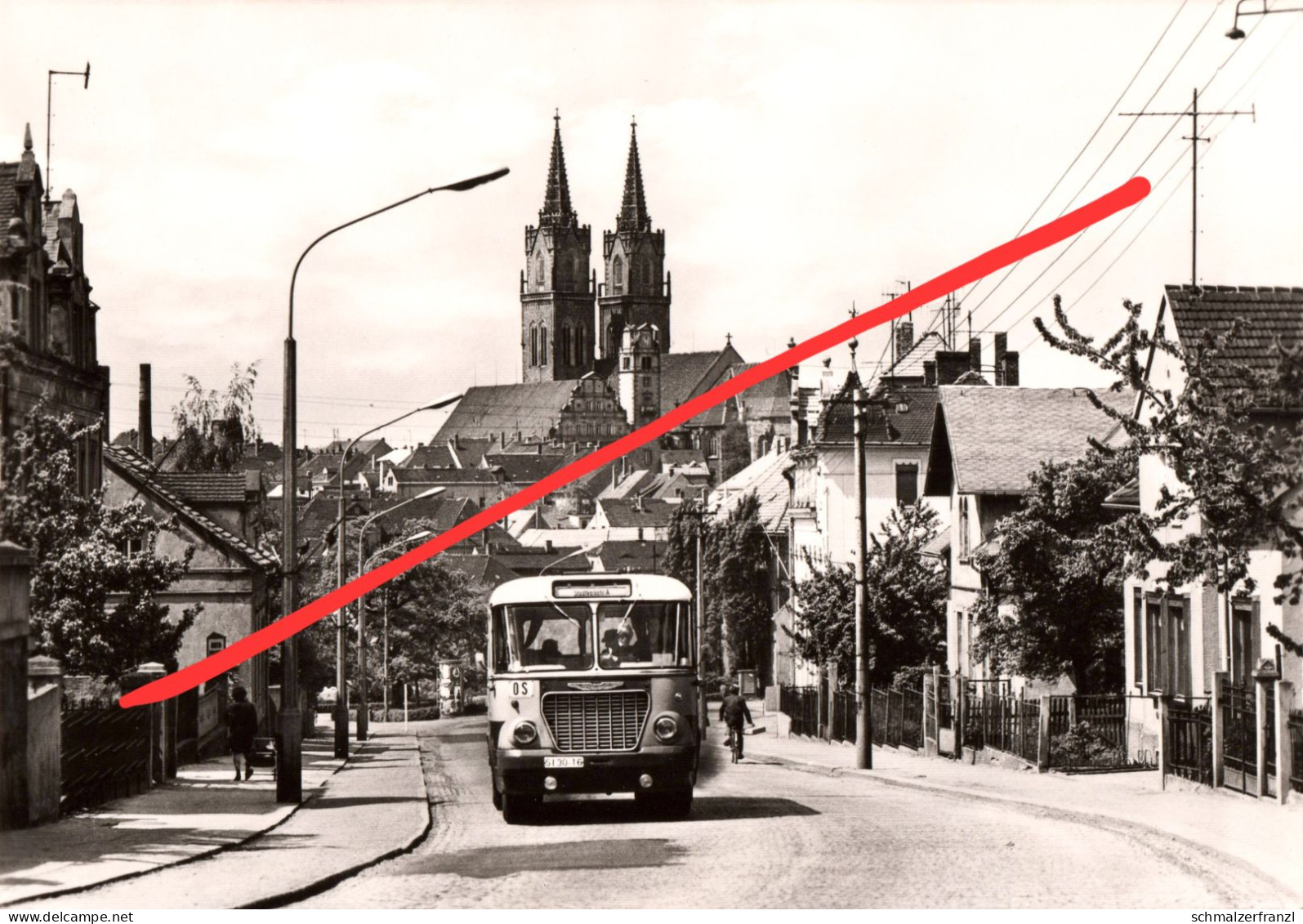 AK Oschatz Bus Autobus Omnibus Stadtverkehr Linie A Dresdener Straße A Lonnewitz Zöschau Ganzig Reppen Bornitz Riesa DDR - Oschatz