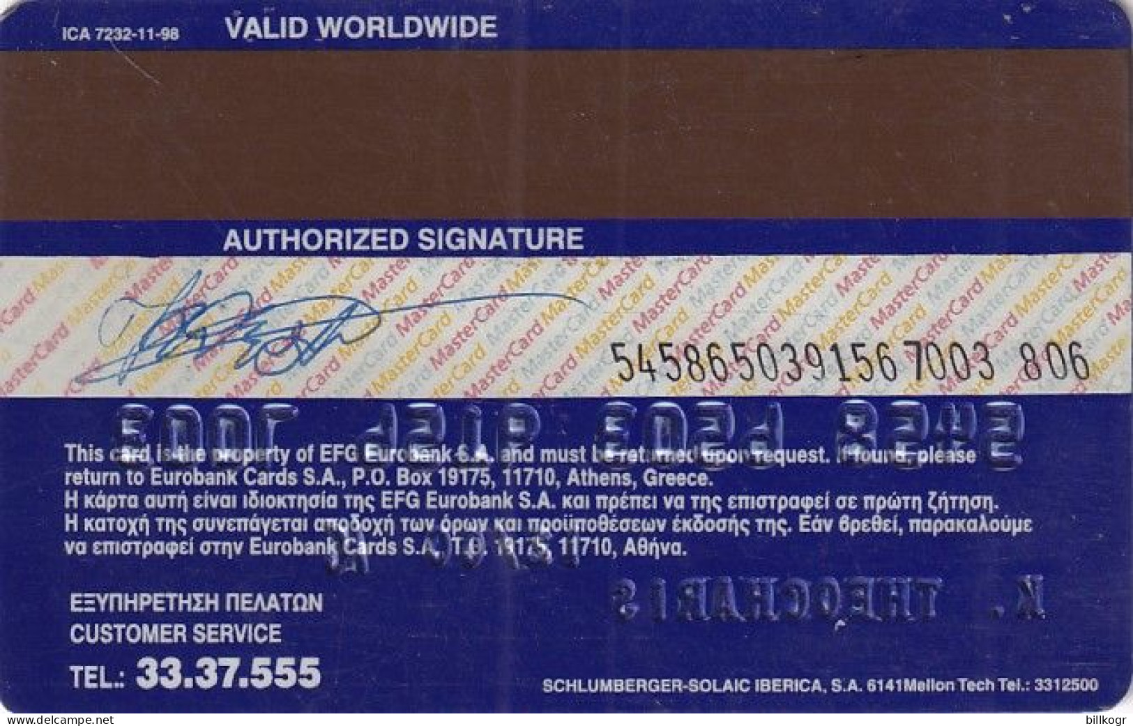 GREECE - Eurobank MasterCard, 11/98, Used - Cartes De Crédit (expiration Min. 10 Ans)