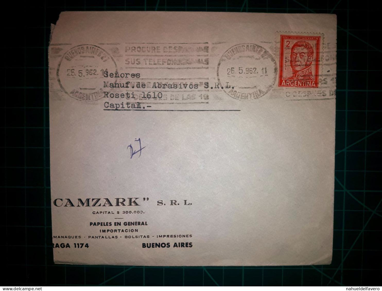 Enveloppe Appartenant à "CAMZARK S.R.L., Papeles En General" Circulant Avec Une Banderole Disant "Essayez D'acheminer Vo - Used Stamps