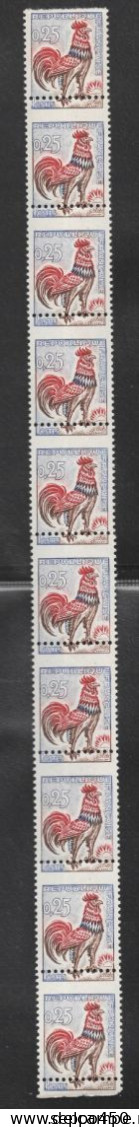 YT 1331 BANDE ROULETTE 10 TP COQ DE DECARIS AVEC PIQUAGE A CHEVAL  STAMPS BRIEFMARKEN - Ongebruikt