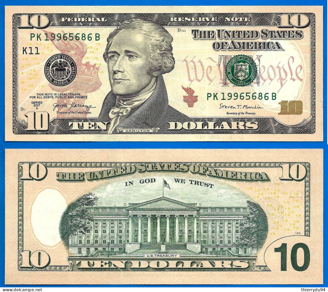 USA 10 Dollars 2017 A Neuf UNC Mint Dallas K11 Suffixe B Etats Unis United States Dollar Paypal Bitcoin - United States Notes (1862-1923)