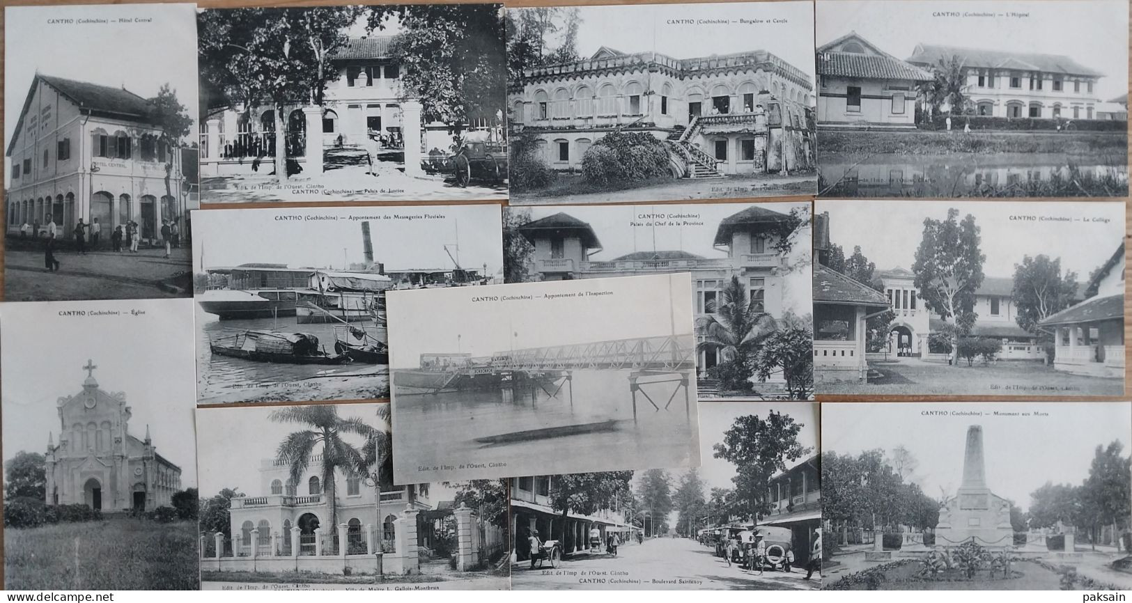 CANTHO - Série Complète De 12 Cartes Imprimerie De L'Ouest Hotel Villa Collège Palais Bungalow Monument Aux Morts - Vietnam