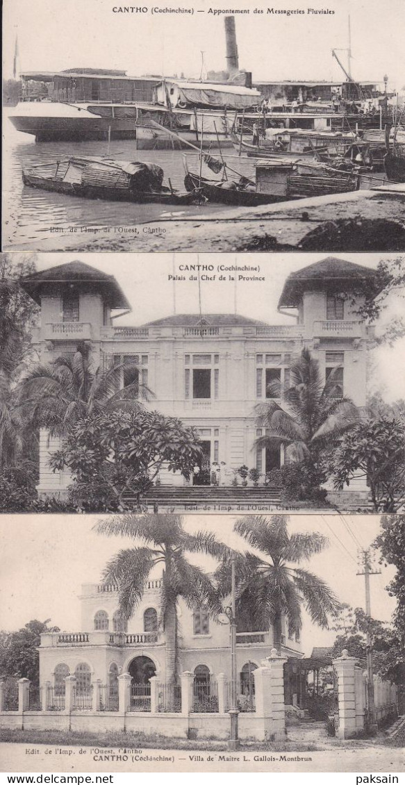 CANTHO - Série Complète De 12 Cartes Imprimerie De L'Ouest Hotel Villa Collège Palais Bungalow Monument Aux Morts - Viêt-Nam
