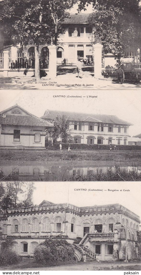 CANTHO - Série Complète De 12 Cartes Imprimerie De L'Ouest Hotel Villa Collège Palais Bungalow Monument Aux Morts - Vietnam