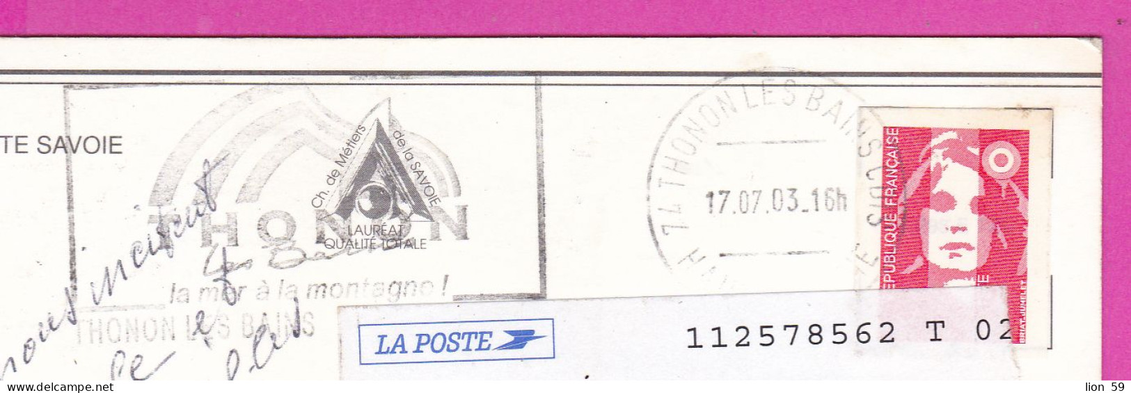 294139 / France Thonon-les-Bains PC 2003 USED Marianne De Briat Rouge Autoadhésif Non Dentelé Sans Valeur Faciale Flamme - Briefe U. Dokumente