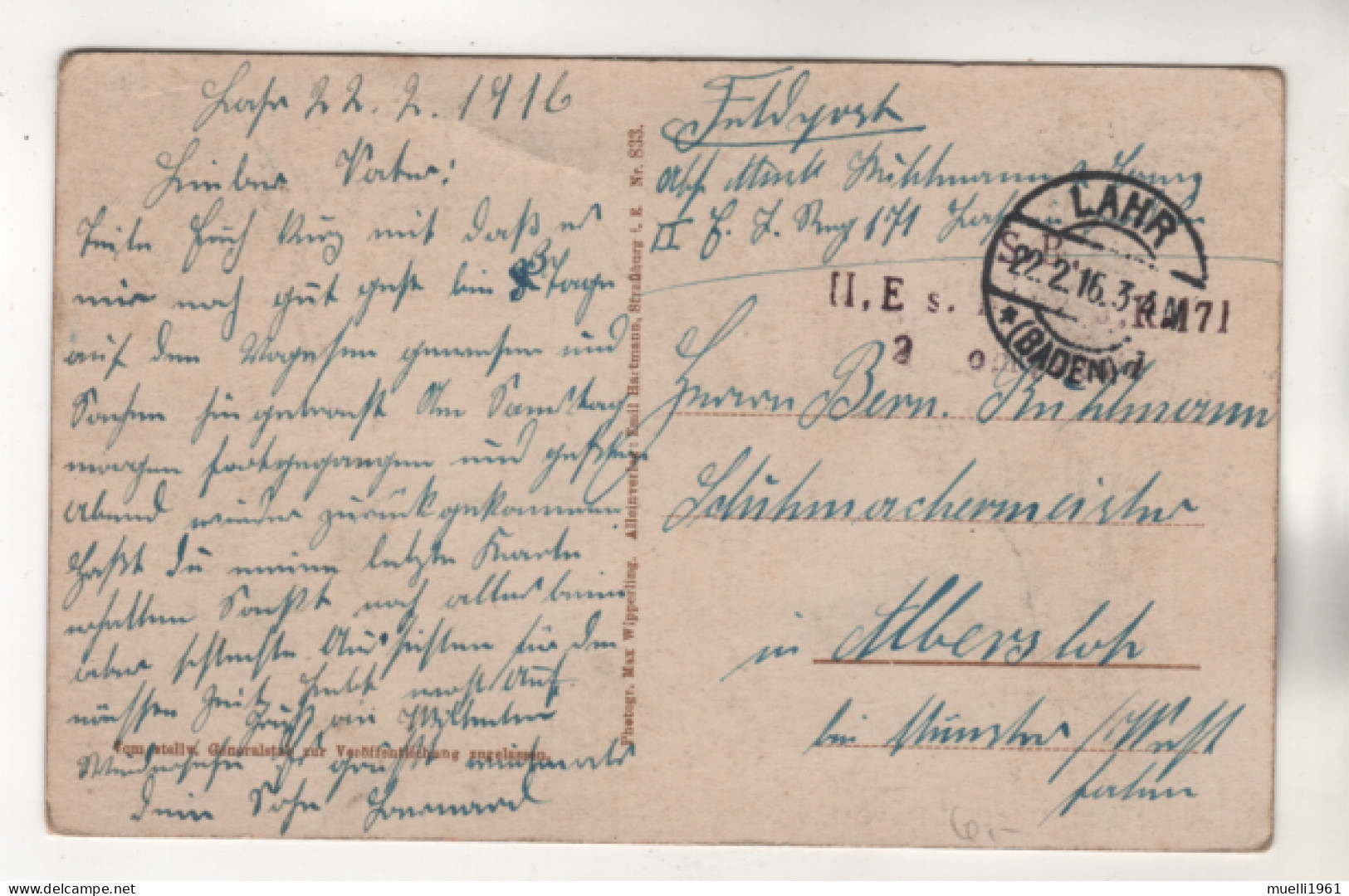 +5108, WK I, Feldpost, Vogesen, Essenausgabe - Guerra 1914-18