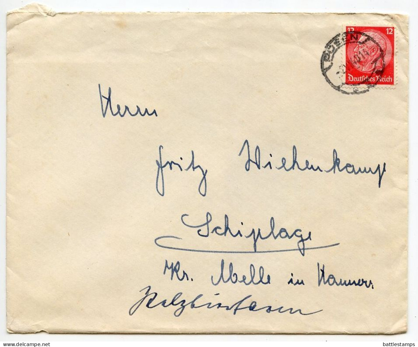 Germany 1940 Cover & Letter; Posen To Schiplage; 12pf. Hindenburg - Storia Postale