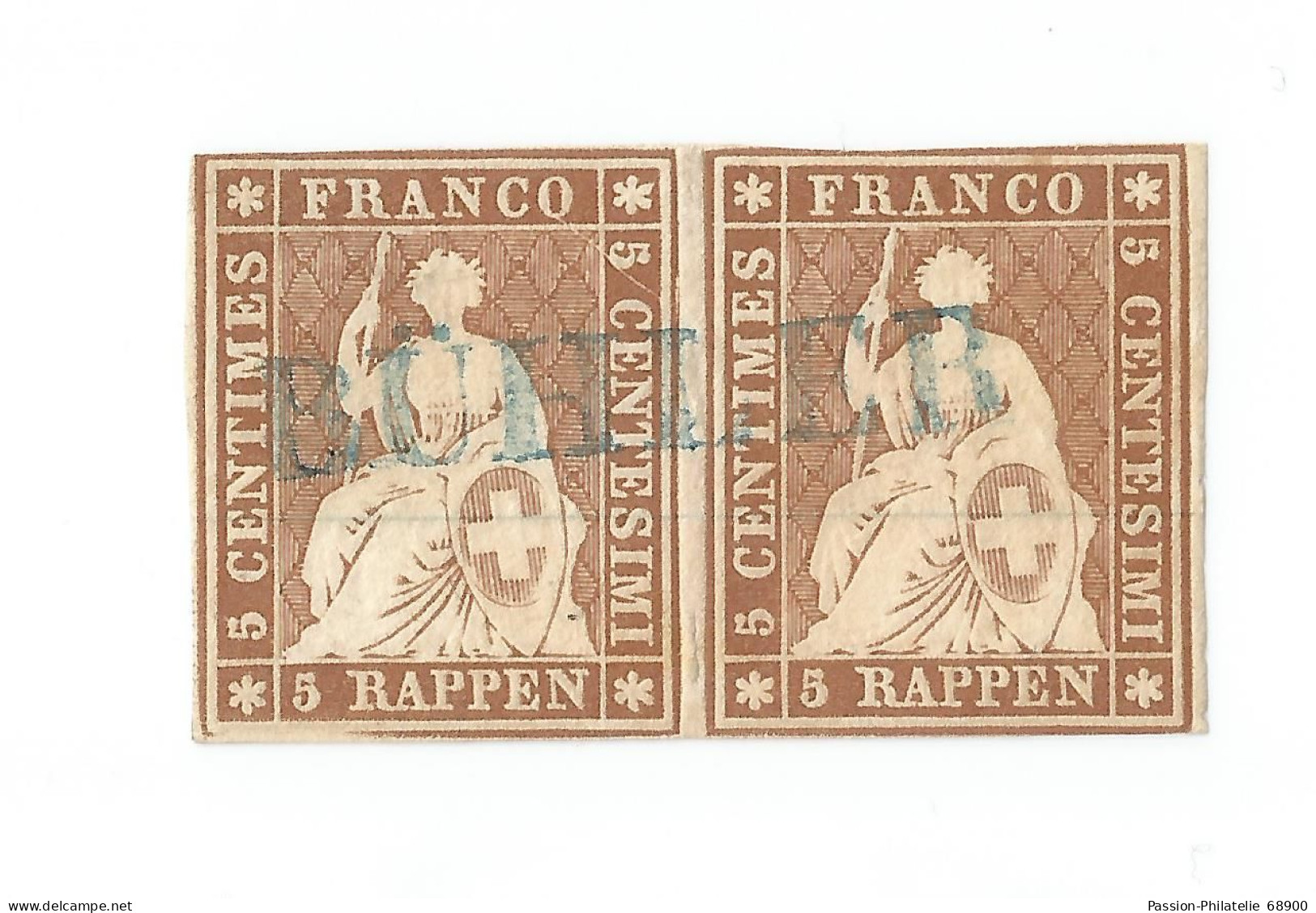 Helvetia Schweiz Strubel 1854 Paar 5 RAPPEN BUHLER Certificat Rare - Unused Stamps