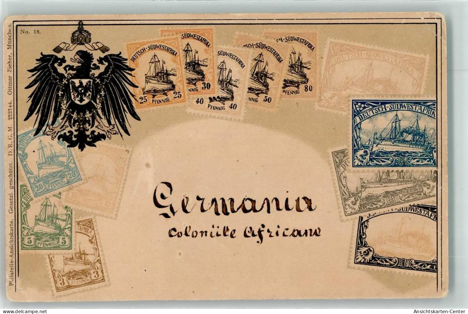 13255109 - Briefmarken Collage Reichsadler Praegedruck Lithografie Ottmar Zieher - Ehemalige Dt. Kolonien