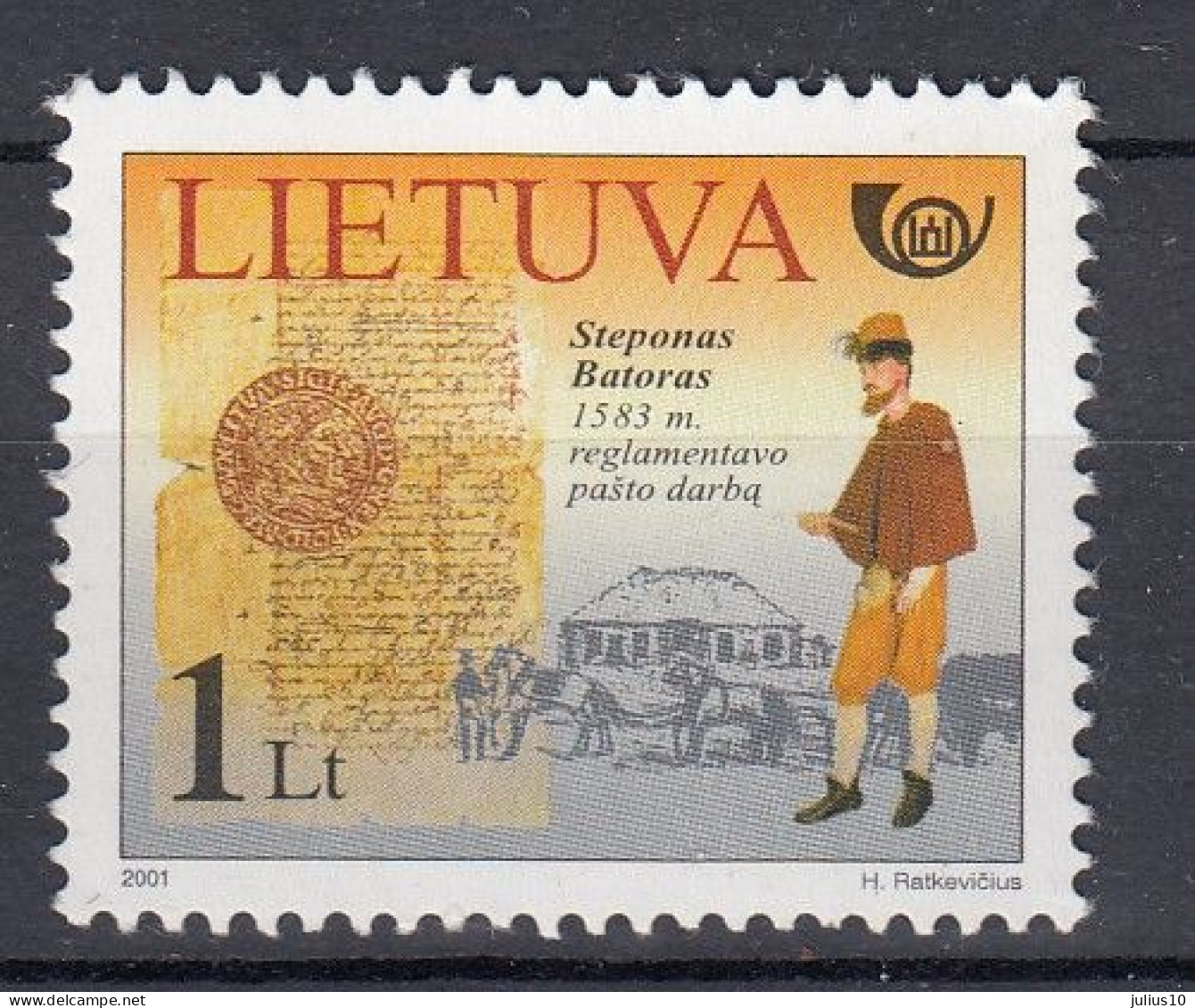 LITHUANIA 2001 Post History MNH(**) Mi 773 #Lt1184 - Lituanie