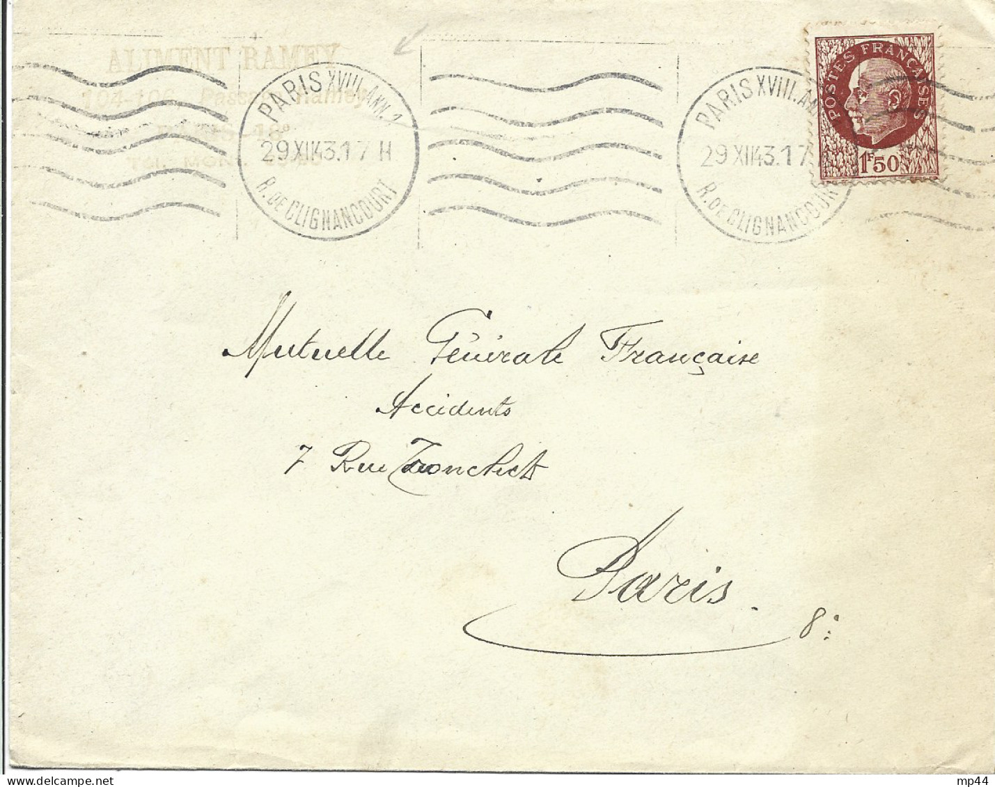 1L8 --- PARIS XVIII AN 1 Krag 5LO Pétain - Mechanical Postmarks (Other)