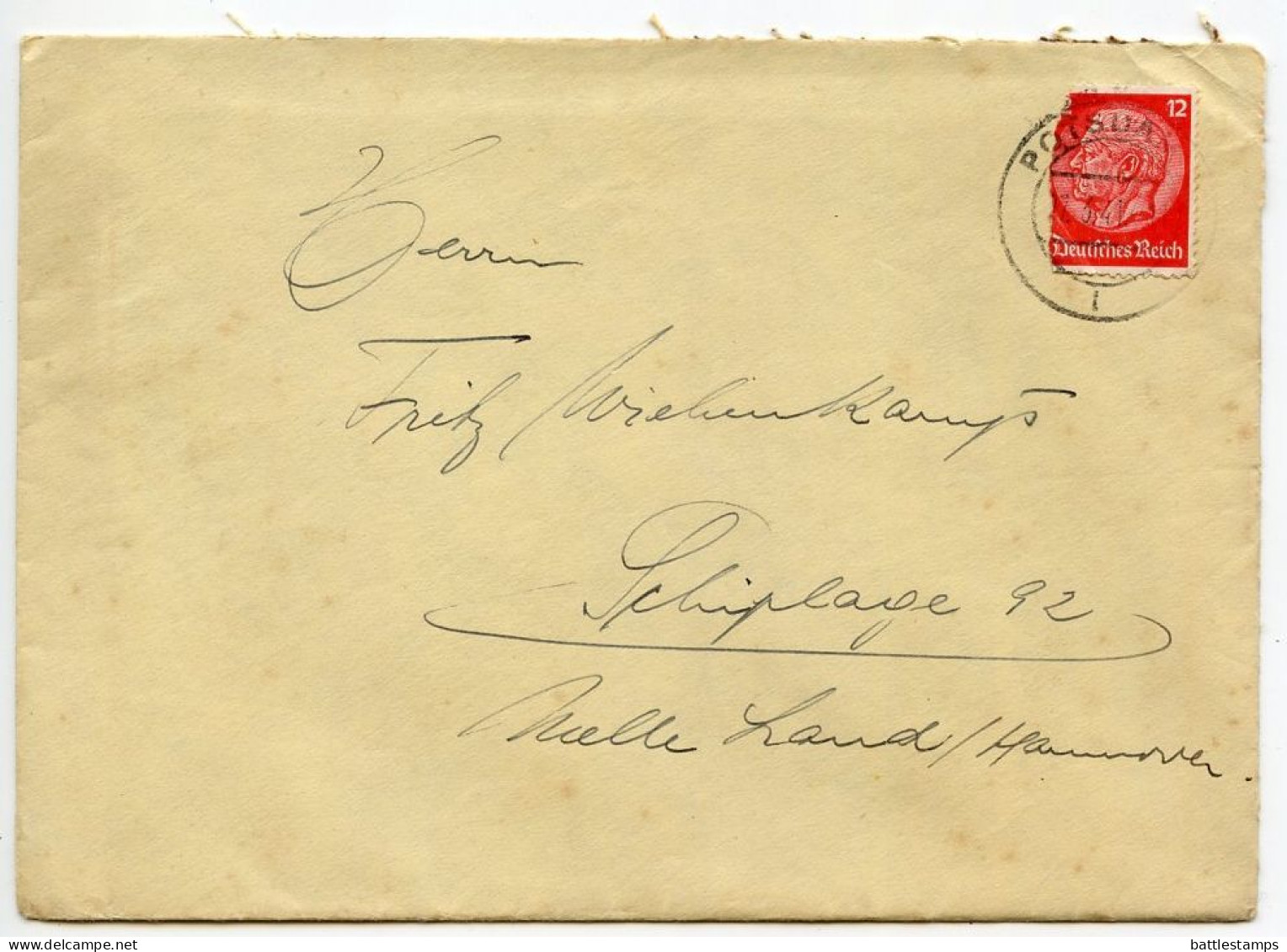 Germany 1941 Cover & Letter; Potsdam - Königstadt Hotel-Restaurant To Schiplage; 12pf. Hindenburg - Lettres & Documents