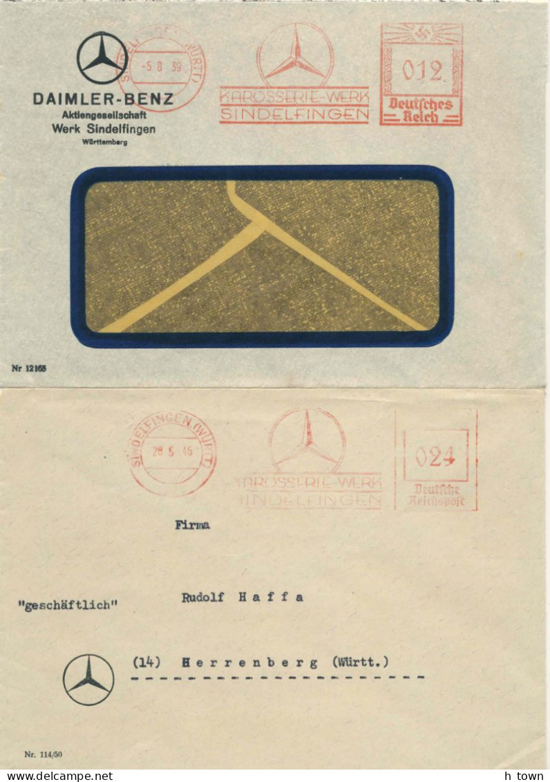 226  Daimler Benz: 2 Ema D'Allemagne, 1939/1946 Meter Stamps From Sindelfingen. Karosseriewerk AFS Aptiert. Mercedes - Automobili