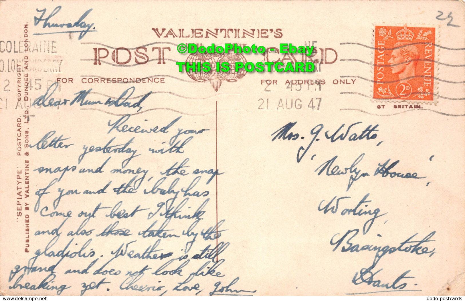 R422291 Coleraine. R. 232. Sepiatype. Valentines. 1947. Multi View - Welt