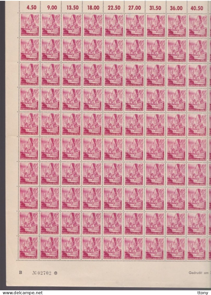 100   Timbres **  Rheinland Pfalz 45 Pf Coin Daté  1947 Feuille Entière Zone Française   Rhénanie-Palatinat - Rhénanie-Palatinat