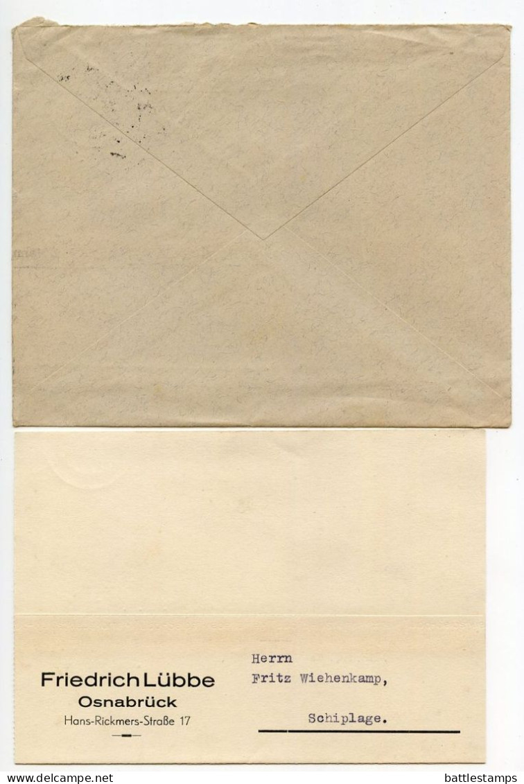 Germany 1939 Cover & Letter; Osnabrück - Friedrich Lübbe To Schiplage; 12pf. Hindenburg - Briefe U. Dokumente